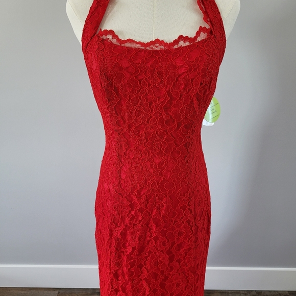 NWT Zum Zum By Niki Livas Red Mermaid Lace Halter Prom Gala Formal Gown - Picture 4 of 16